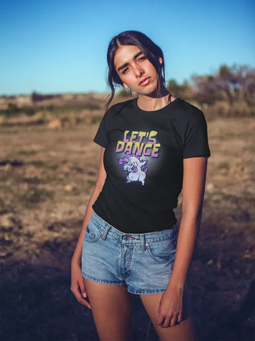 black t-shirt with let's dance print